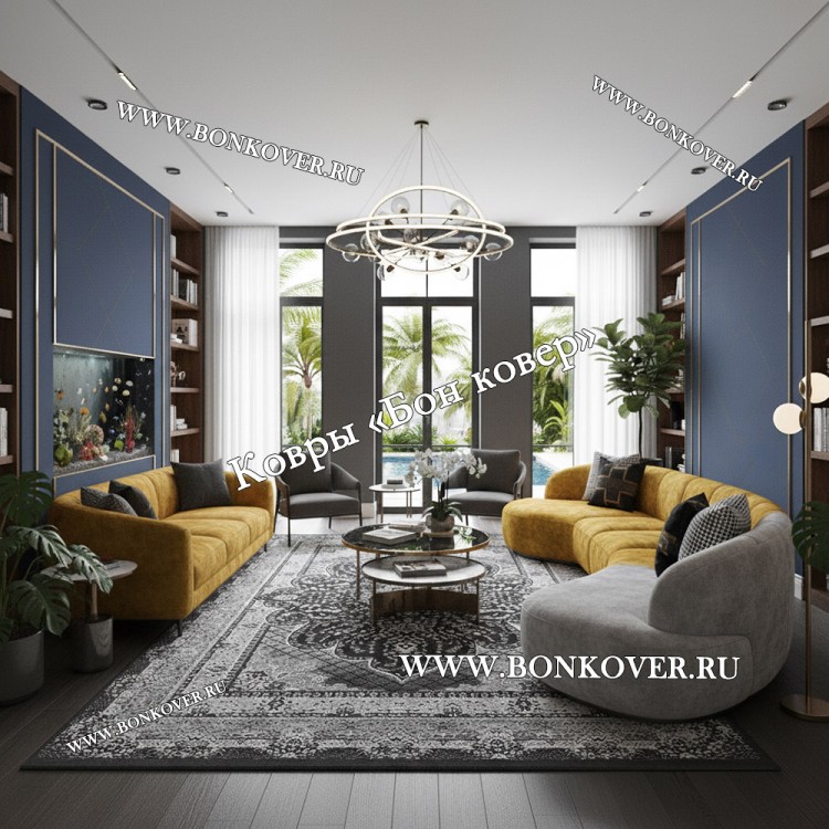 Турецкий Ковер Для гостиной New дизайн 373 Серый