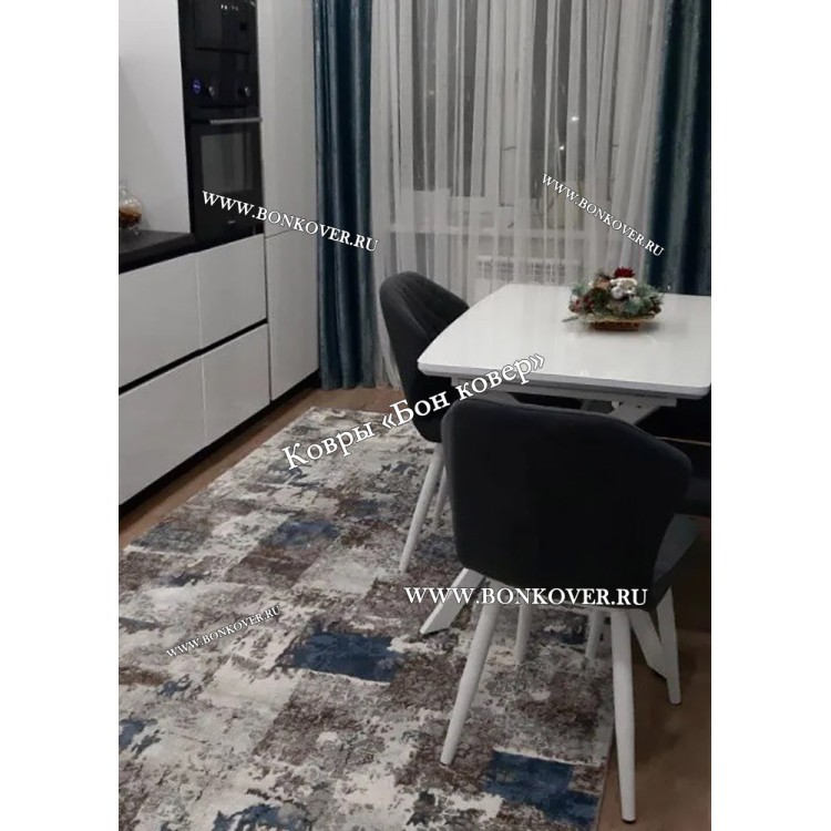 Турецкий Ковер Для Гостиной Дизайн 25 Синий с Серым Прямоугольный